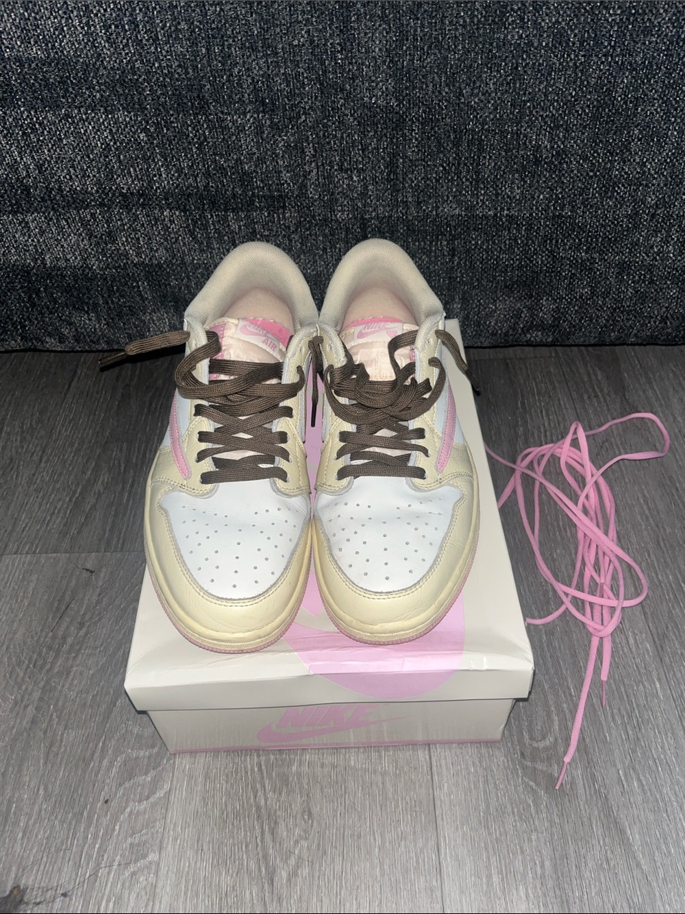 Cactus Jack by Travis Scott White Pink Cream Low-Top Sneakers with Brown Laces